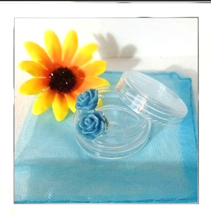 Feminine Sparkling Rose Flower Coral Light Blue Stud Earrings - Image 2