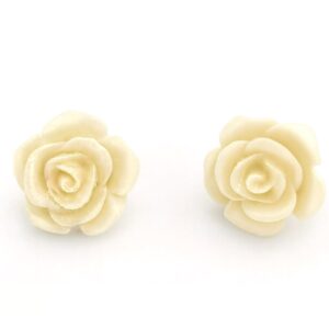 Feminine Sparkling Rose Flower Coral Beige Stud Earrings