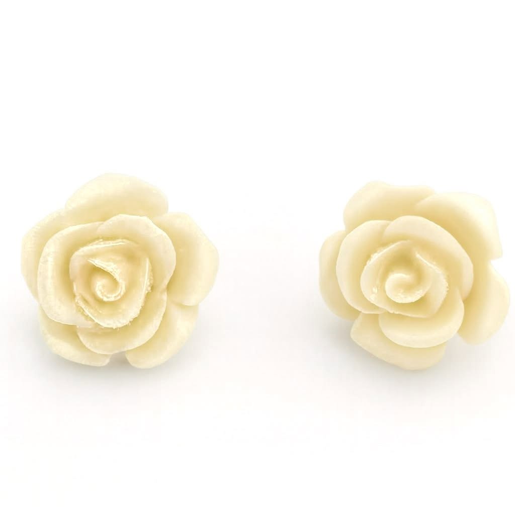 Feminine Sparkling Rose Flower Coral Beige Stud Earrings