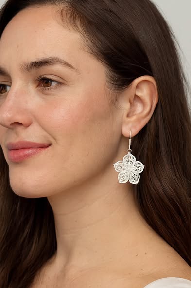 Amazing Silver Plated Filigree Flower Earrings 925 Hallmarked Hooks - Image 2