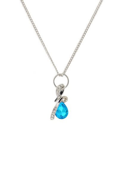 Elegant Silver Teardrop Blue Crystal Necklace - Image 2