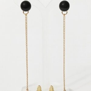 Elegant Black Plastic Bead Stud & Gold Tone Chain Drop Earrings