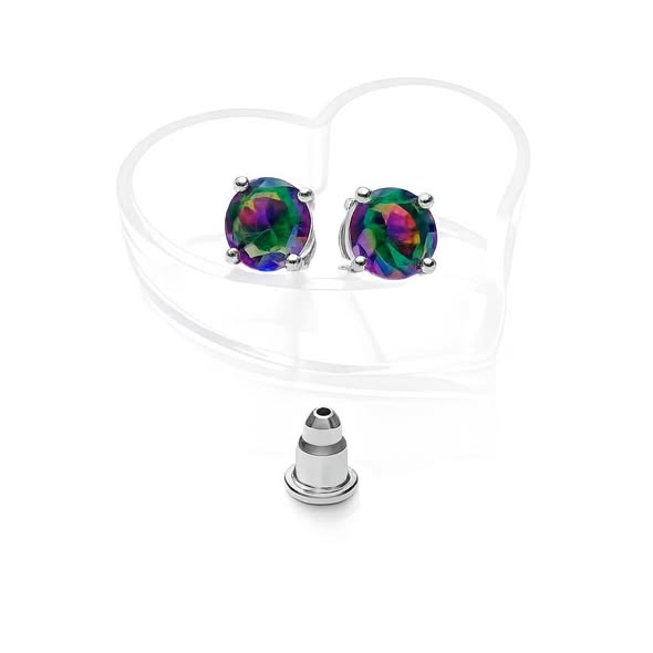 Round Concave‑Cut Mystic Quartz Silver Plated Stud Earrings - Image 6
