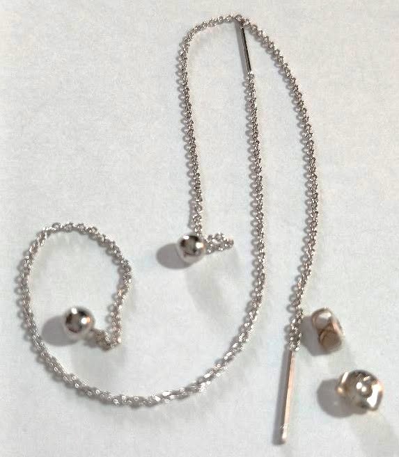 Long Silver Plated Threader Spherical Ball Earrings - Image 5