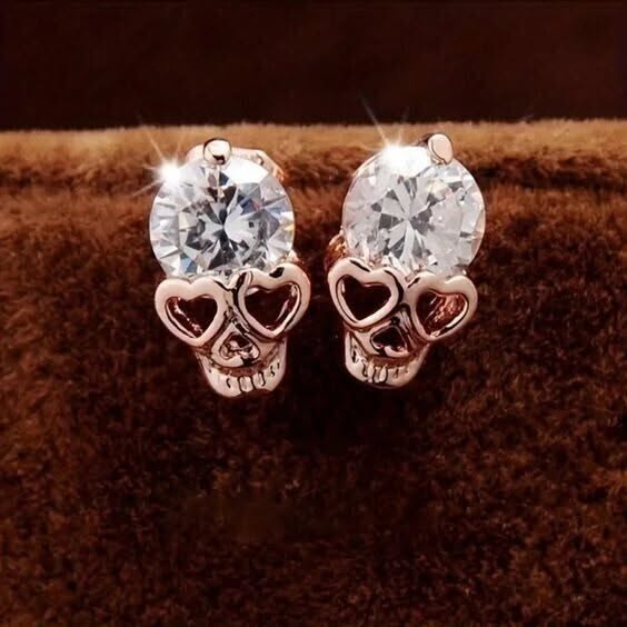 Stunning Round cut Cubic Zirconia Skull Stud Earrings 14K Rose Gold Plated. - Image 5