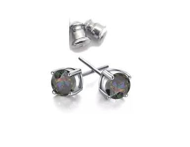 Round Concave‑Cut Mystic Quartz Silver Plated Stud Earrings - Image 5