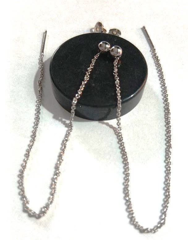 Long Silver Plated Threader Spherical Ball Earrings - Image 4