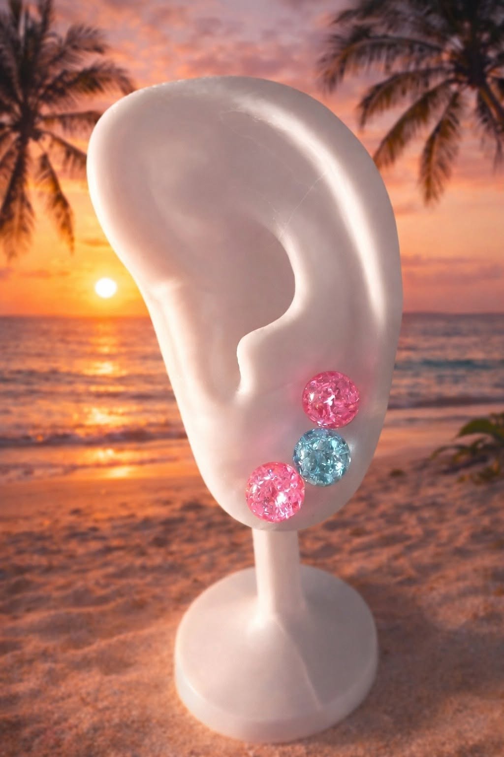 Beautiful Bright Pink Resin Bead Stud Earrings - Image 2