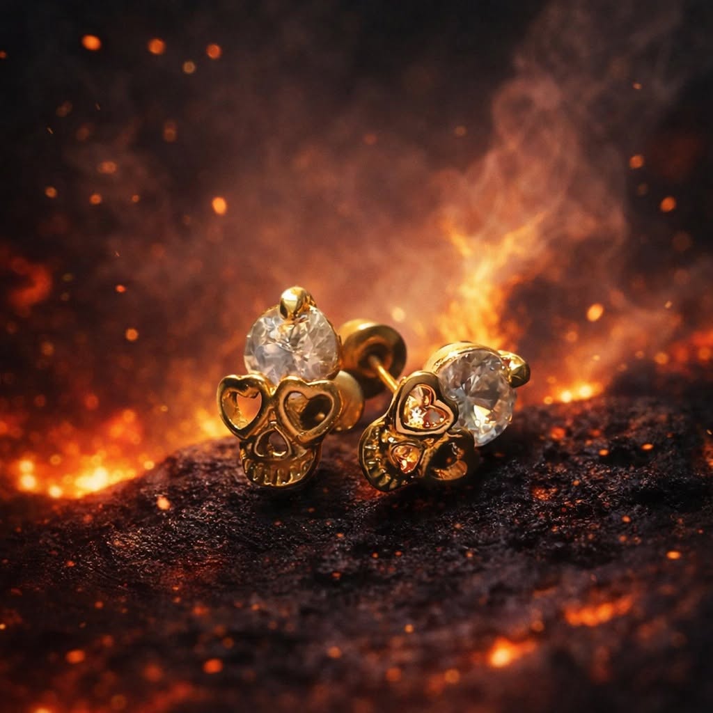 Stunning Round cut Cubic Zirconia Skull Stud Earrings 14K Rose Gold Plated. - Image 2