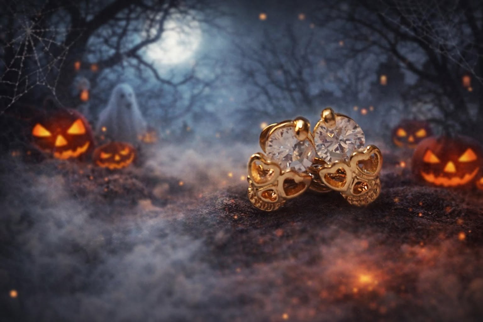 Stunning Round cut Cubic Zirconia Skull Stud Earrings 14K Rose Gold Plated. - Image 3