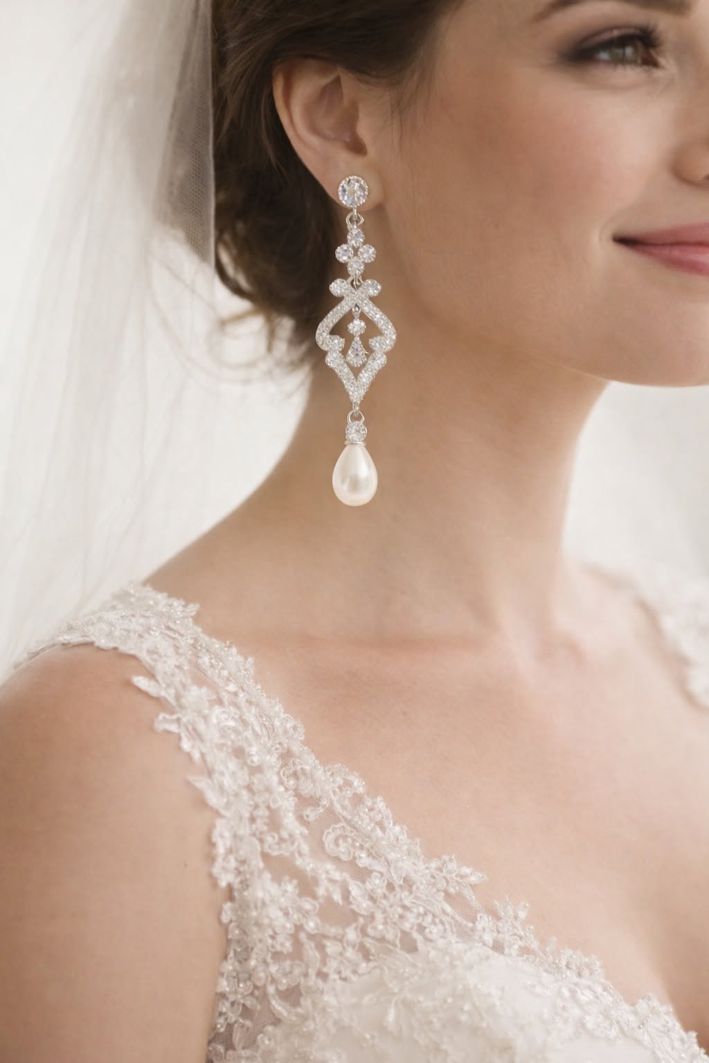 Picturesque Bridal Filigree Drop Faux Pearl Earrings - Image 4