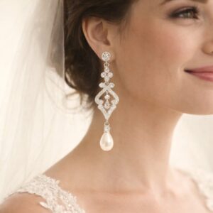 Picturesque Bridal Filigree Drop Faux Pearl Earrings