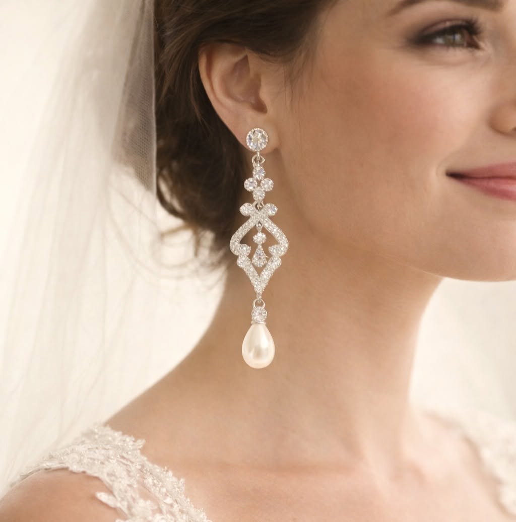 Picturesque Bridal Filigree Drop Faux Pearl Earrings