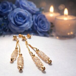 Elegant Gold Dangle Earrings Textured Chain & Mesh Design