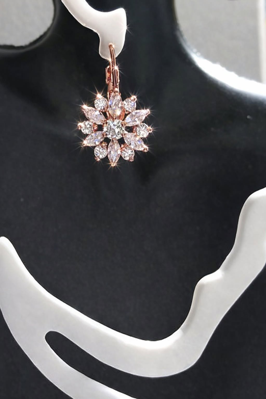 Elegant 14k GP Floral Dangle Earrings Sparkling Cubic Zirconias - Image 2