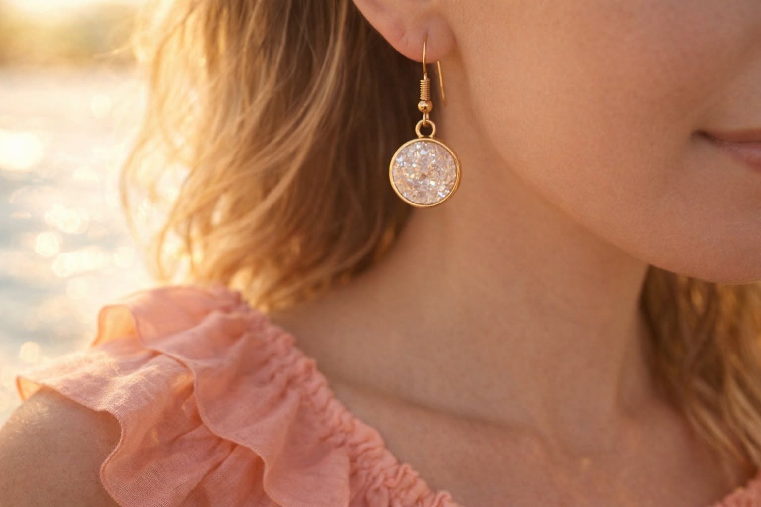 Iridescent Druzy Drop Earrings – Gold-Tone Pewter Elegance - Image 2