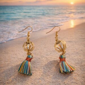 Party Gold Tone Multi-Coloured Tassel Drop Dangling Earrings.