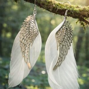 Beautiful Silver & White Angel Feather Earrings.