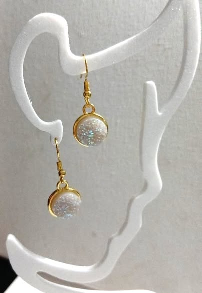 Iridescent Druzy Drop Earrings – Gold-Tone Pewter Elegance - Image 4