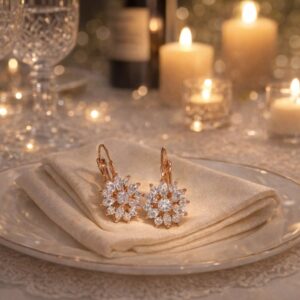 Elegant 14k GP Floral Dangle Earrings Sparkling Cubic Zirconias