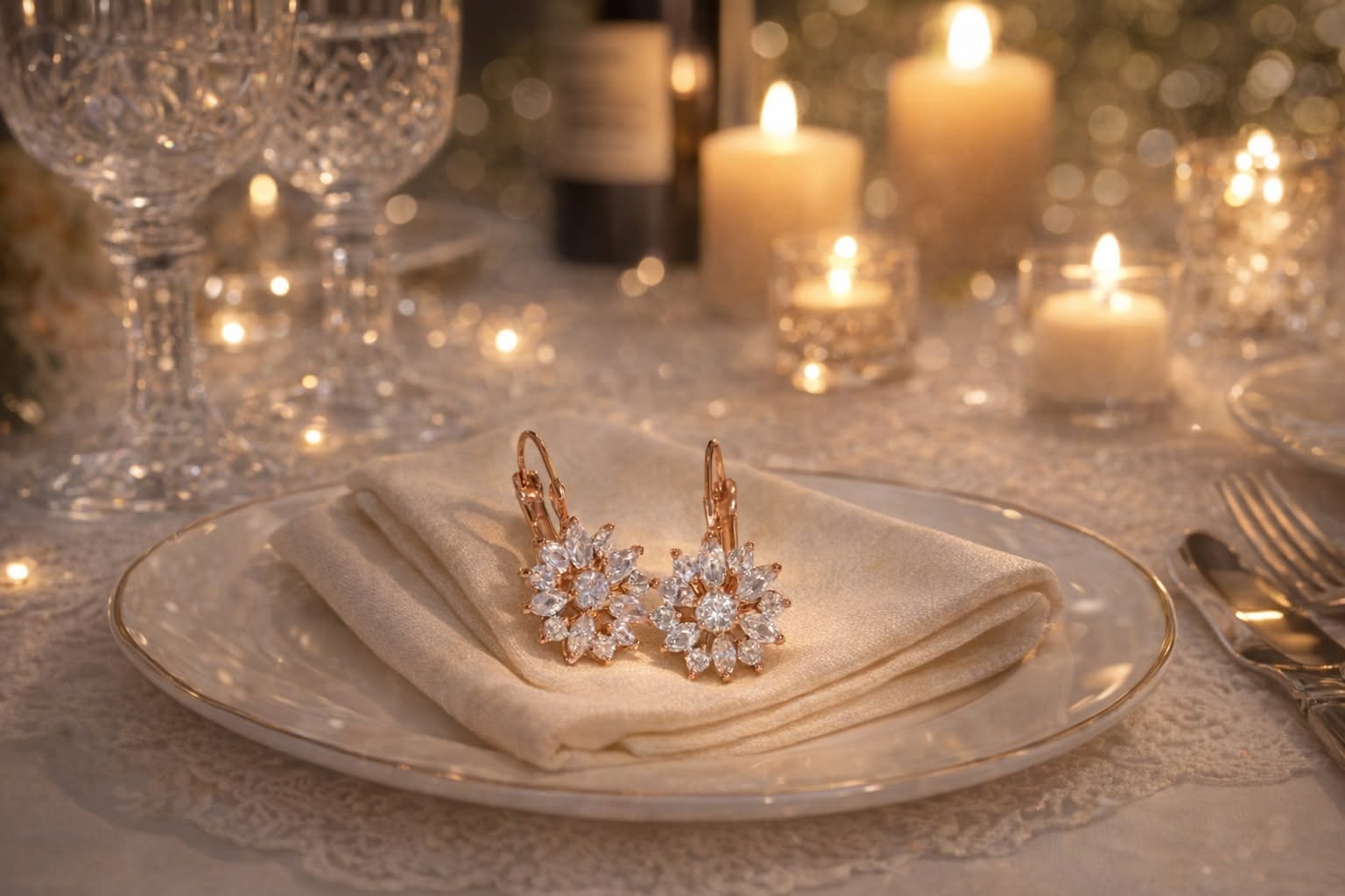 Elegant 14k GP Floral Dangle Earrings Sparkling Cubic Zirconias