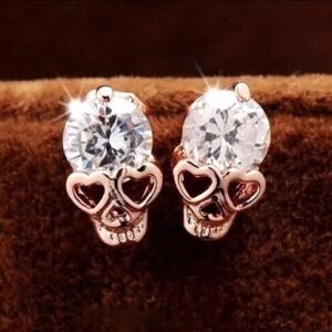 Stunning Round cut Cubic Zirconia Skull Stud Earrings 14K Rose Gold Plated.