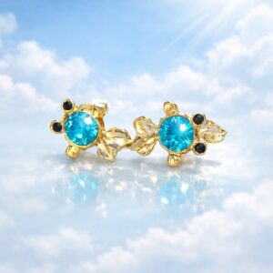  Blue Crystal Ocean Turtle Stud Silver Tone Earrings