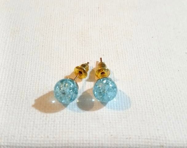 Beautiful Light Blue Resin Bead Stud Earrings - Image 2