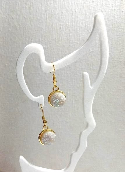 Iridescent Druzy Drop Earrings – Gold-Tone Pewter Elegance - Image 3