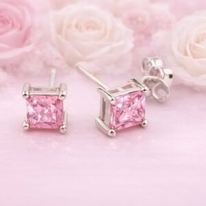 Gorgeous Cushion Cut Pink Topaz Stud Earrings – Sterling Silver Plated