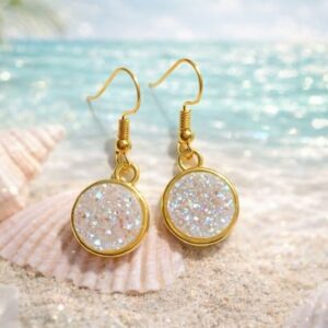 Iridescent Druzy Drop Earrings – Gold-Tone Pewter Elegance