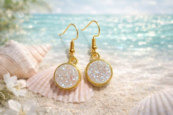 Iridescent Druzy Drop Earrings – Gold-Tone Pewter Elegance