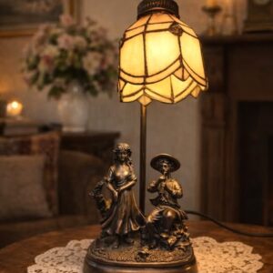 Vintage Brass Tiffany-style table or above fireplace lamp