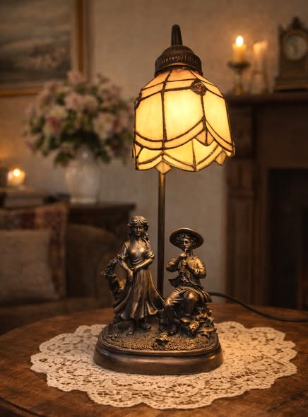 Vintage Brass Tiffany-style table or above fireplace lamp
