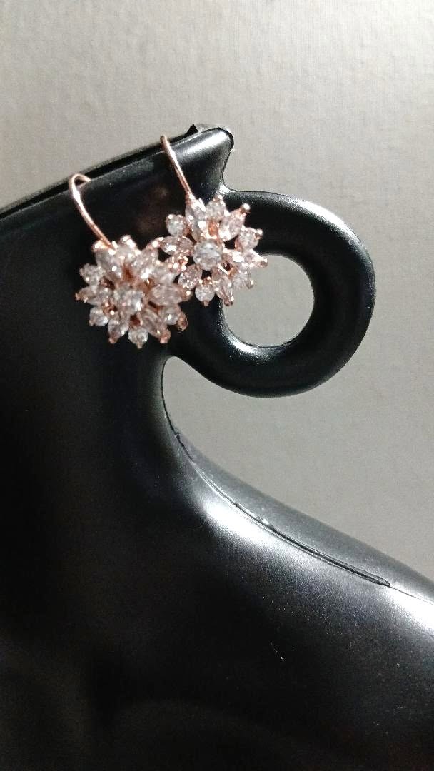 Elegant 14k GP Floral Dangle Earrings Sparkling Cubic Zirconias - Image 3
