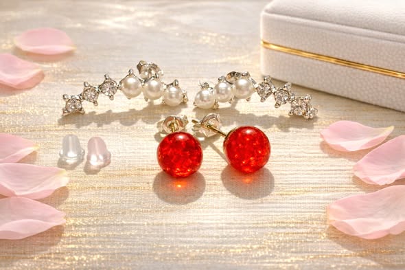 Lovely Silver Tone Faux Pearl & Rhinestone Earrings - Image 2