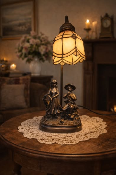Vintage Brass Tiffany-style table or above fireplace lamp - Image 5
