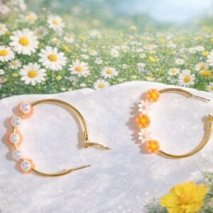 Double-Sided Gold Hoop Earrings – Floral & Pearl Styles