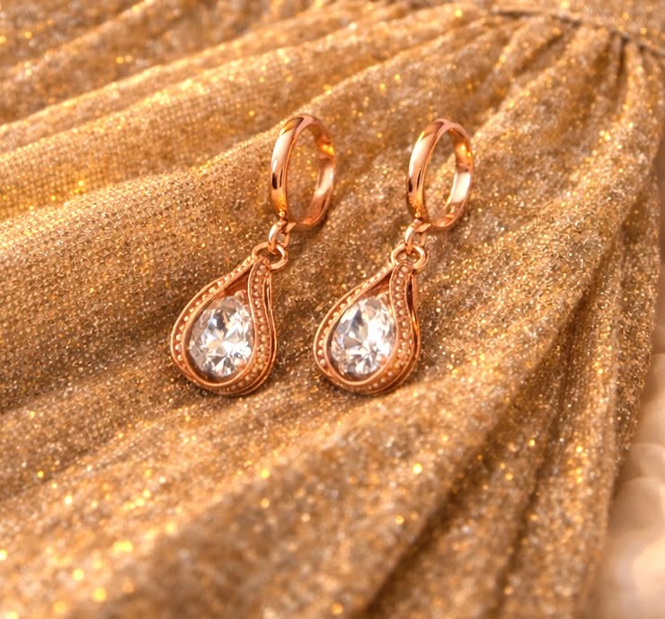 Beautiful 14k Gold Plated Teardrop Earrings – 1.5CT Cubic Zirconia - Image 2