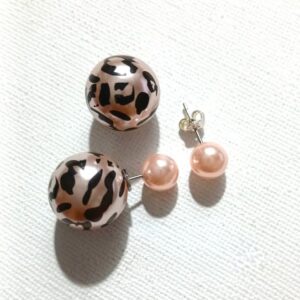 Double sided Stud: Leopard Print & Pink Silver Tone Studs