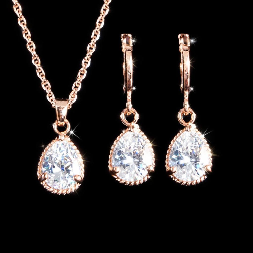 Elegant Yellow Gold Plated Clear Crystal Necklace Earrings - Image 2