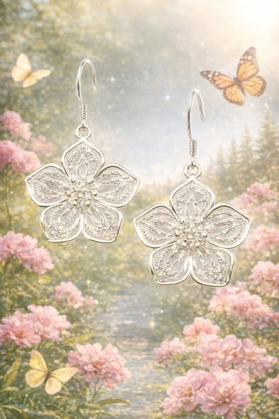 Amazing Silver Plated Filigree Flower Earrings 925 Hallmarked Hooks - Image 3