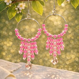 Handmade Pearl Hoop Earrings – Crystal Bead & Silver Tone Hooks 