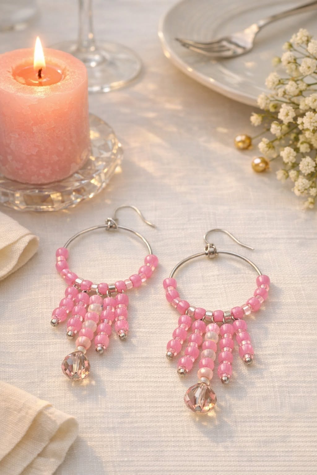 Handmade Pearl Hoop Earrings – Crystal Bead & Silver Tone Hooks - Image 2