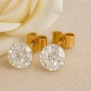 Beautiful Creamy White Resin Bead Gold Tone Stud Earrings