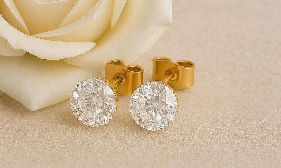 Beautiful Creamy White Resin Bead Gold Tone Stud Earrings