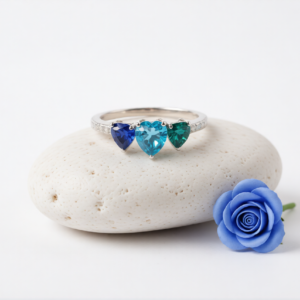 Sterling Silver 925 Ring – Three Blue Heart Topaz Gemstones