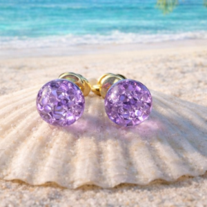 Beautiful Bright Purple Resin Bead Gold Tone Stud Earrings