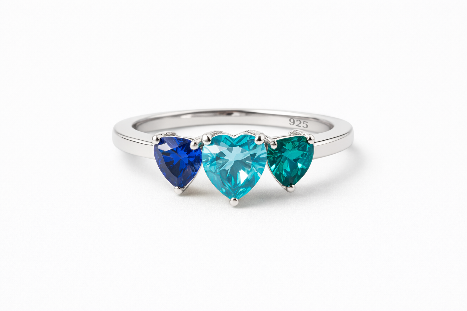 Sterling Silver 925 Ring – Three Blue Heart Topaz Gemstones - Image 2