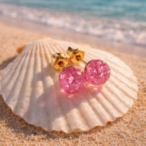 Beautiful Bright Pink Resin Bead Stud Earrings
